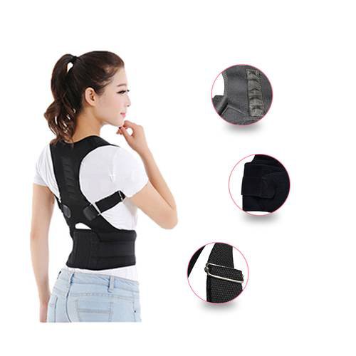 Posture Corrector Magnet Therapy Back Support Brace Adjustable Lumbar Belt Black Size M