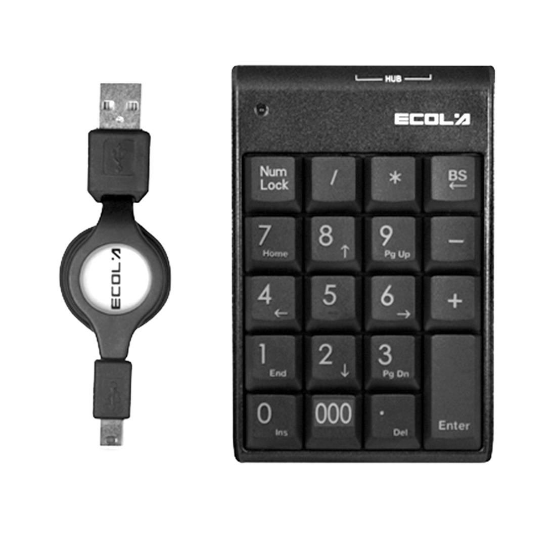 ECOLA NT-19HUBK Mini Smart Portable USB Number Keyboard 2 HUB Keypad for Notebook Laptop