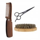 3Pcs Men's Beard Brush Comb Scissor Kit Boar Bristle Shaving Brush + Amoora Beard Comb