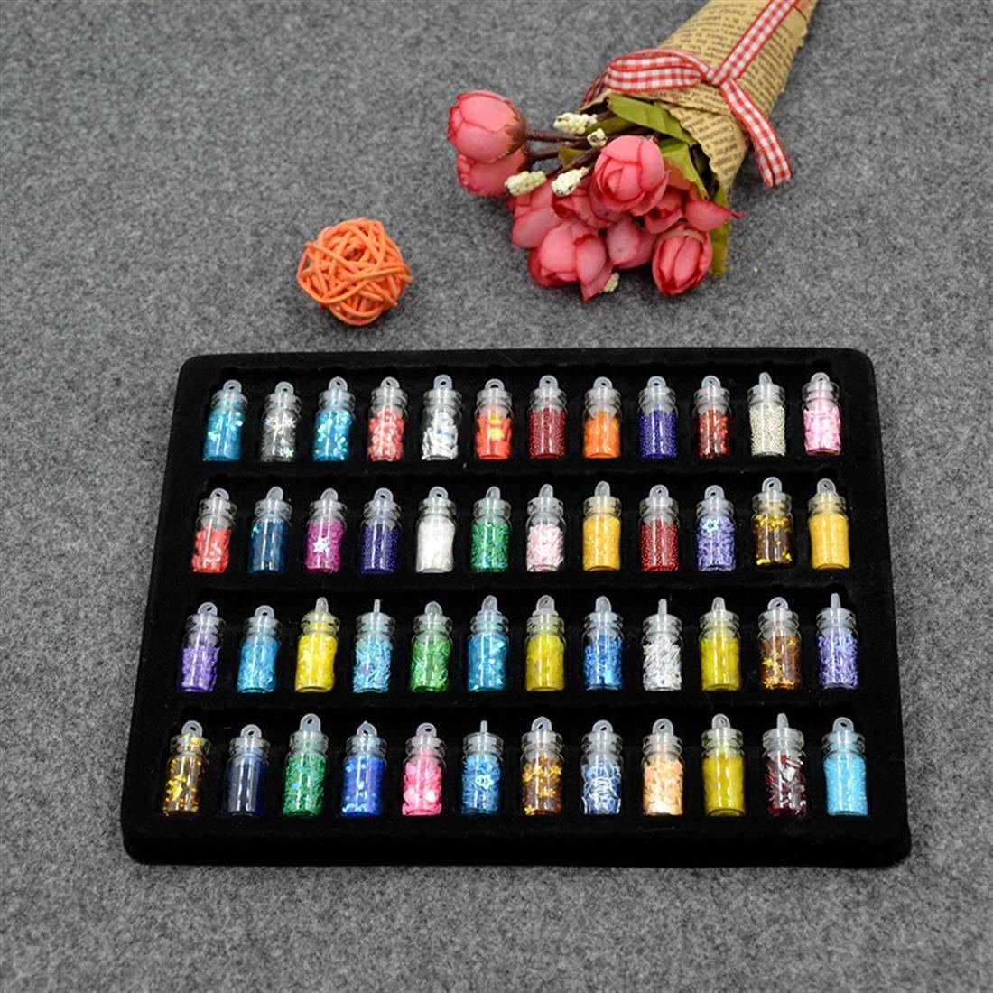 New creative nail sequins accessories 48 color set long thin thread flash powder hollow nail polish