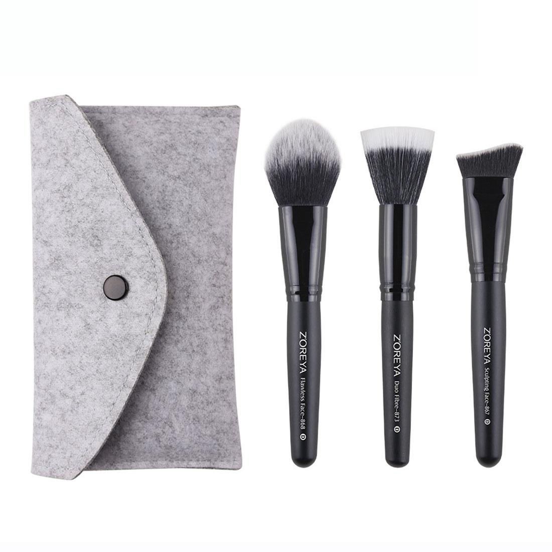 Cosmetics 3pcs Makeup Brush 1 Brush Pouch Set Black