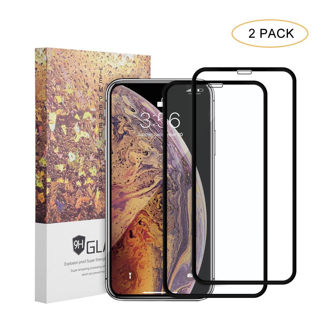 2 Pcs Screen Protector for iPhone Xs Max 3.5D Arc Edge 9H 6D Tempered Glass Screen  Black