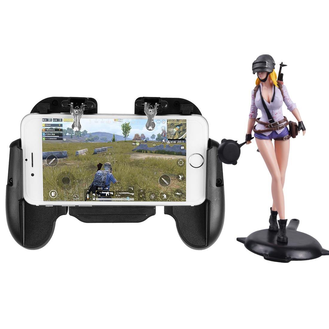 H5 Phone Game Trigger Handle Grip With Fan Black + Figure Girl with a Pan