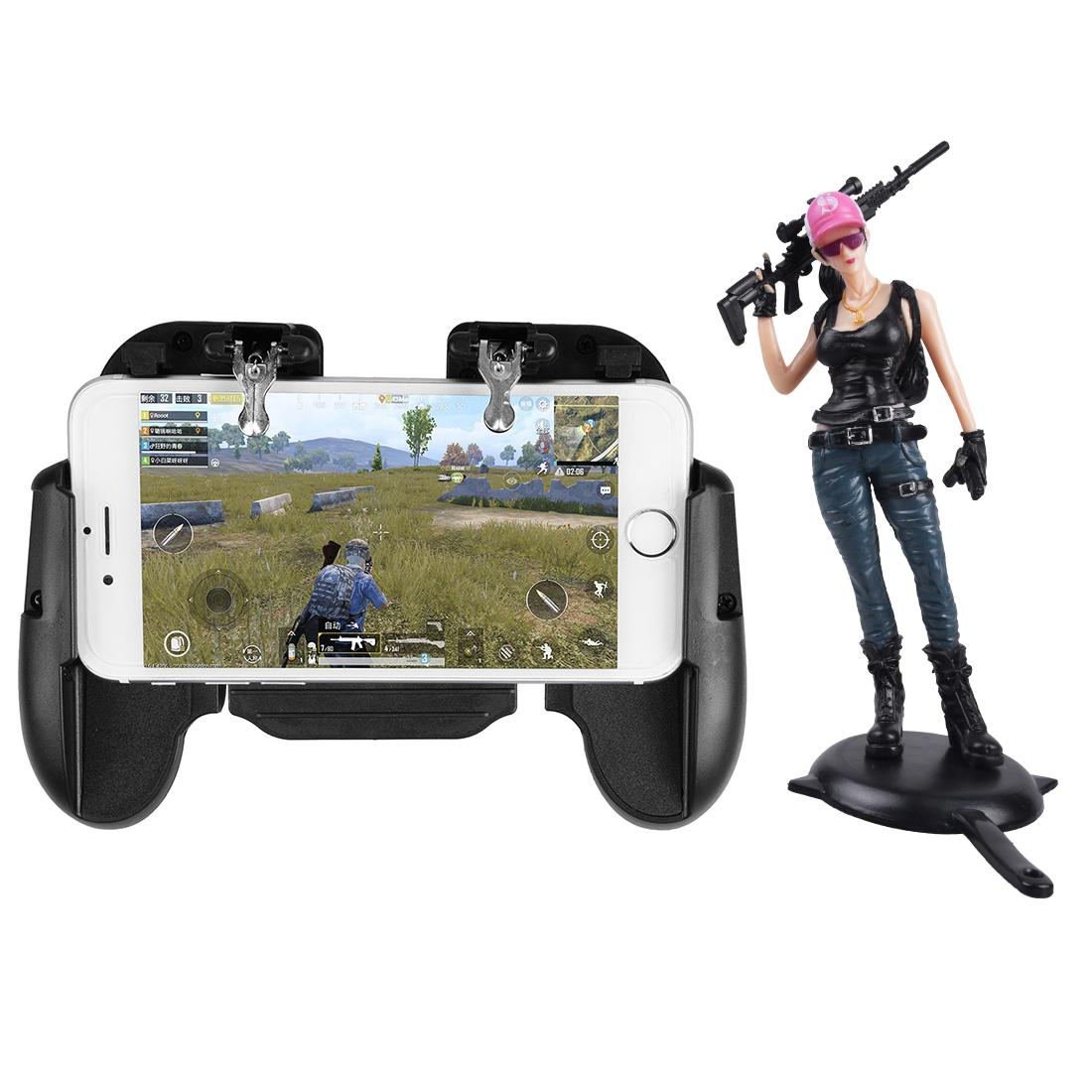 H5 Phone Game Trigger Handle Grip With Fan Black + Figure Pink Cap Girl