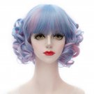 Man Mei SW-1177E Cosplay COS Wig Curly Hair Blue with Pink