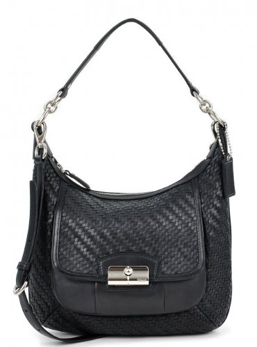 Coach Black Woven Kristin Leather Hobo Bag