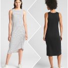 Gap Blue Stripe Sleeveless Crewneck Asymmetrical Ruched Midi Dress Size - XL