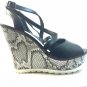 Nine West Black Leather Snake Print Wedge Sandals - Size 7M