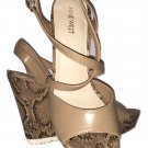 Nine West Natural Light Leather Snake Print Wedge Sandals - Size 9½M