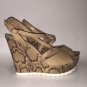 Nine West Natural Light Leather Snake Print Wedge Sandals - Size 9½M