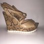 Nine West Natural Light Leather Snake Print Wedge Sandals - Size 9½M
