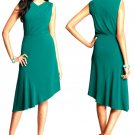Ann Taylor Green Palm Frond Cascade Hem Pullover Sleeveless Dress - Size Large