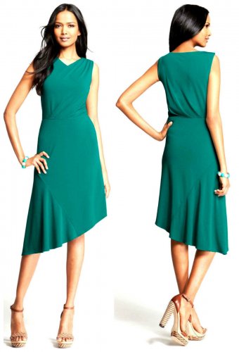 Ann Taylor Green Palm Frond Cascade Hem Pullover Sleeveless Dress - Size Large