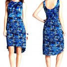 Ann Taylor Blue Dash Abstract Zip Up Sleeveless Pleated Hi-Low Dress - Size 14