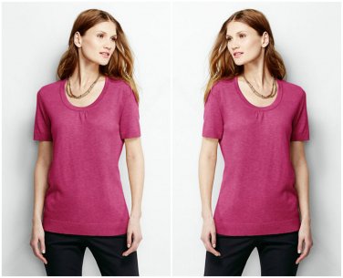 Lands&acirc;�� End Rich Fuchsia Heather Short Sleeve Sweater - Size Petite Extra Large