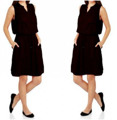 French Laundry Black Sleeveless Woven Henley Shirt Dress - Size Large