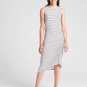 Gap Blue Stripe Sleeveless Crewneck Asymmetrical Ruched Midi Dress Size - Large