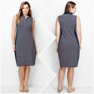 Lands&acirc;�� End Fresh Petal Stripe Sleeveless Polo Dress - Size Extra Large