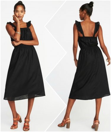 Old Navy Black Sleeveless Ruffle-Trim Cinched Waist Dress - Size Extra Large