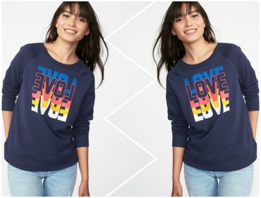 Old Navy Relaxed &acirc;��Love&acirc;�� Graphic Navy Crew-Neck Sweater - Size Extra Large