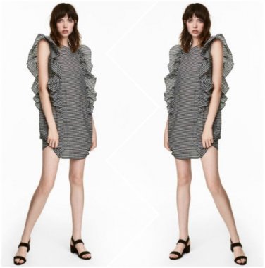 H&M Black/White Gingham Print Sleeveless Ruffled Shift Dress - Size 14
