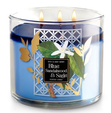 Bath & Body Works Blue Sandalwood & Sage Three Wick 14.5 Ounces Scented Candle