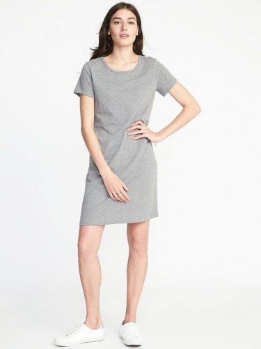 Old Navy Heather Gray Crew Neck Short Sleeves Shift Tee Dress Size - Extra Large