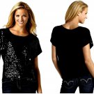 Metaphor Black Sequin Dolman High - Low Top - Size Petite Small