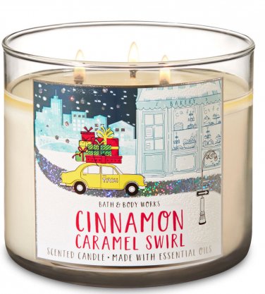 Bath & Body Works Cinnamon Caramel Swirl Three Wick 14.5 Ounces Scented Candle