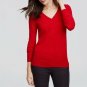 Ann Taylor LOFT Red V-Neck Ribbed Trim Long Sleeve Sweater - Size Medium