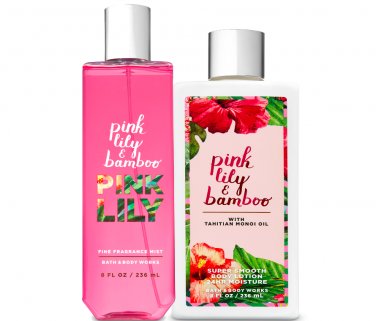Bath & Body Works Pink Lily & Bamboo Body Lotion + Fine Fragrance Mist Duo Set