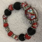 Red&Black Floral Bead Bracelet
