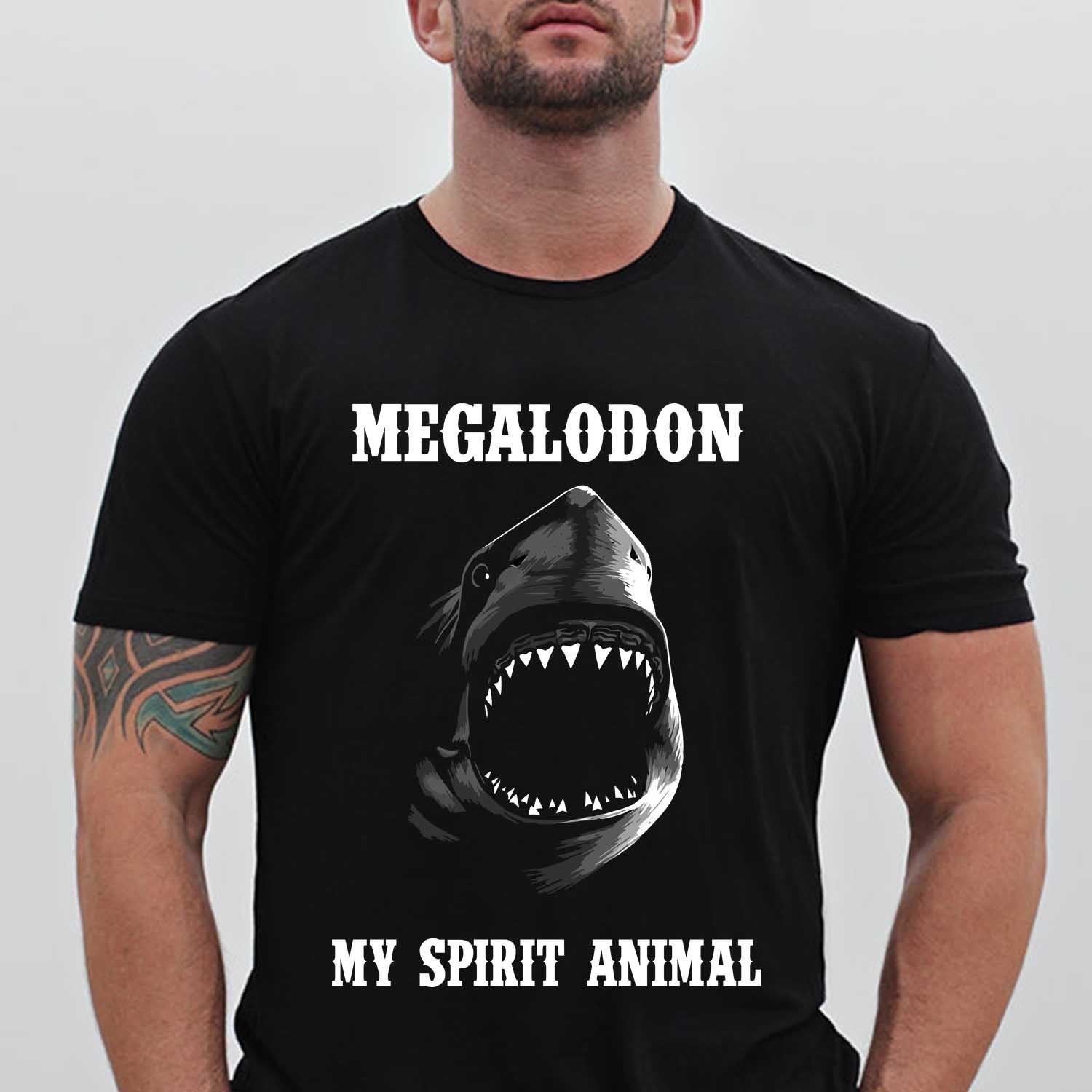 Megalodon Shark My Spirit Animal The Meg Movie Men's Black T-Shirt size S to 2XL