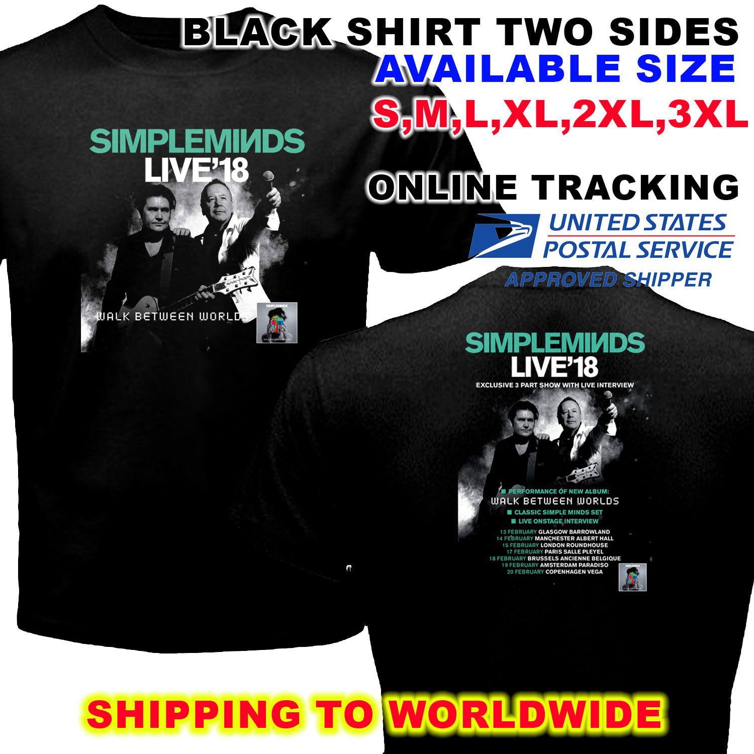 HOT NEW Simple Minds Live Tour 2018 T-Shirts S-2XL