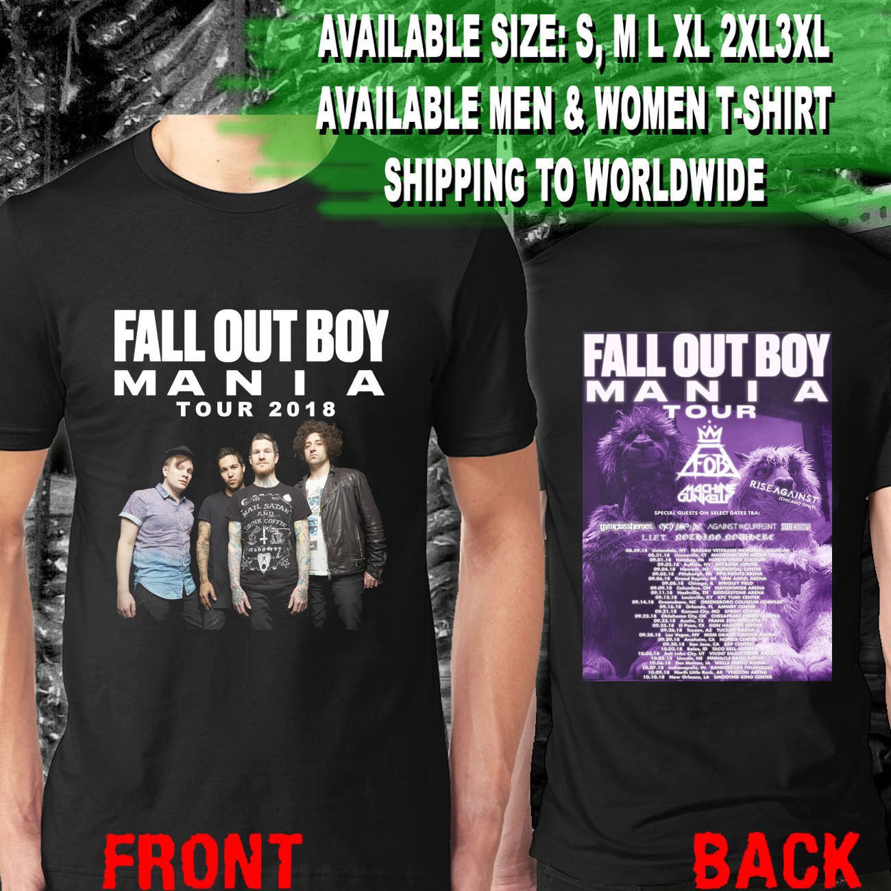 HOT NEW FOB Fall Out Boy the Mania Summer Tour Dates 2018 T-Shirts S-2XL