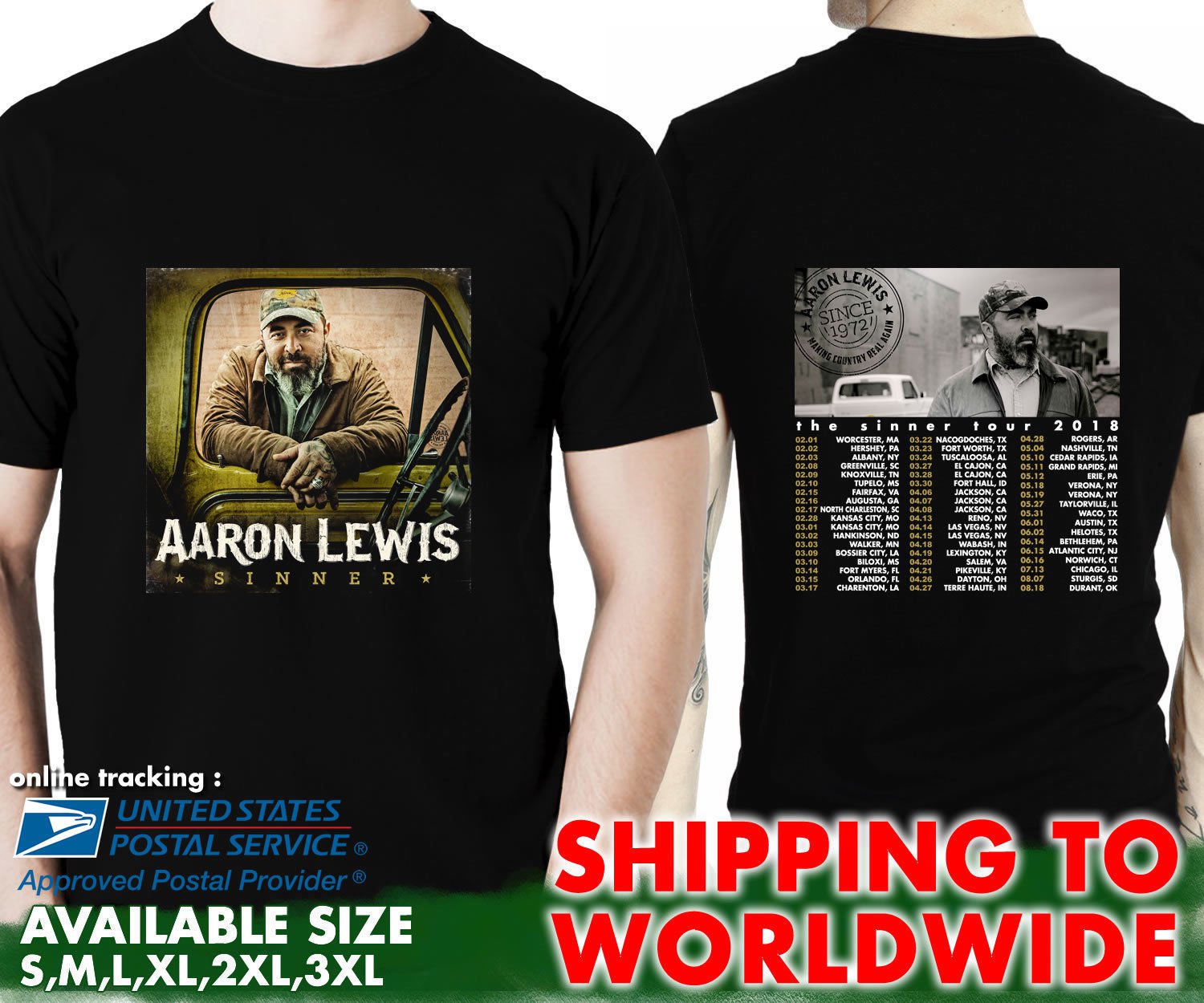 HOT NEW Aaron Lewis The Sinner Tour Dates 2018 T-Shirts S-2XL