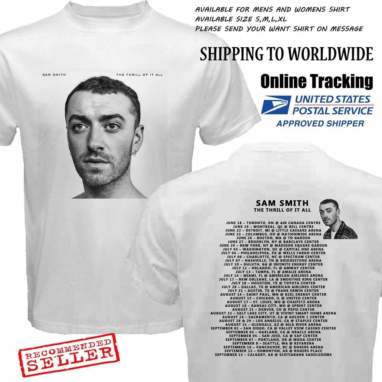 HOT NEW New SAM SMITH-THE-THRILL-OF-IT-ALL-Tour 2018 T-Shirts S-2XL