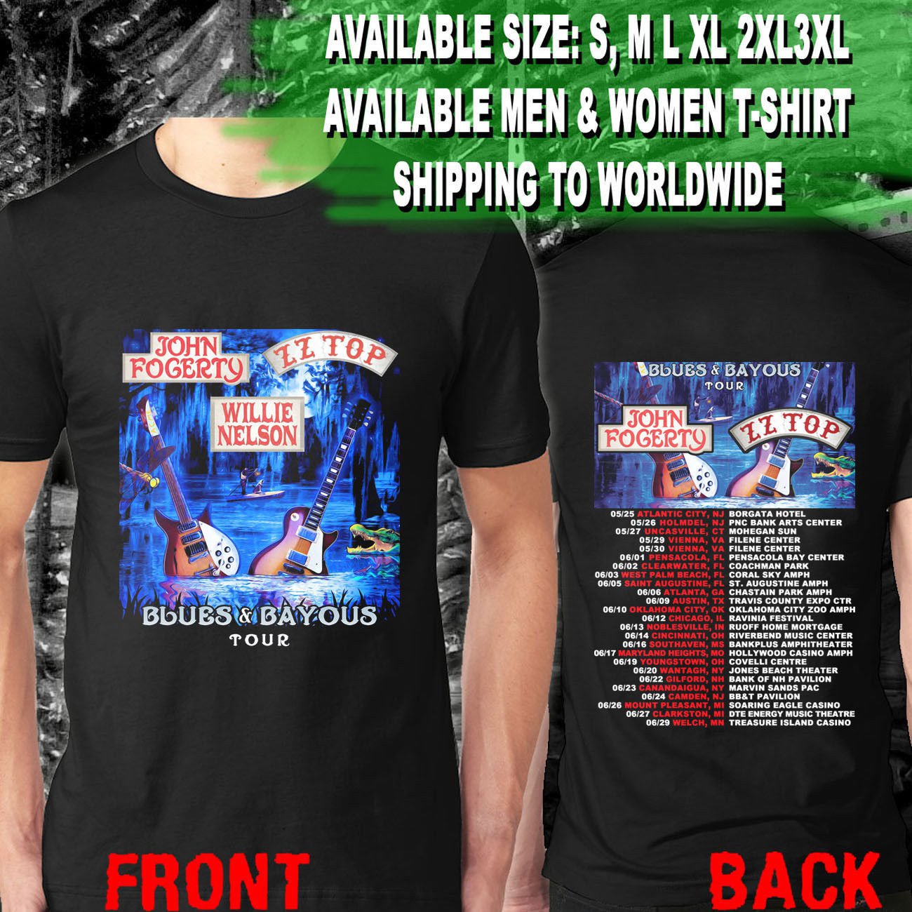 HOT NEW John Fogerty & ZZ Top Blues & Bayous Tour Dates 2018 T-Shirts S-2XL