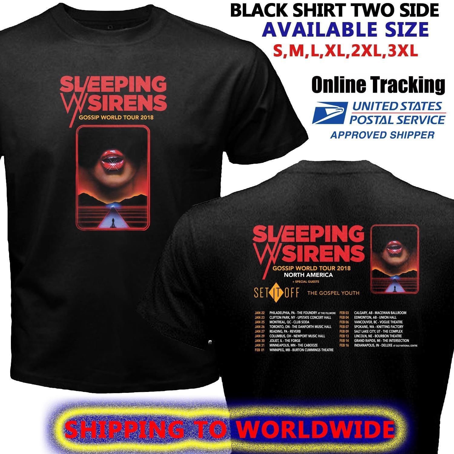 HOT NEW SLEEPING WITH SIRENS GOSSIP TOUR DATES 2018 T-Shirts S-2XL