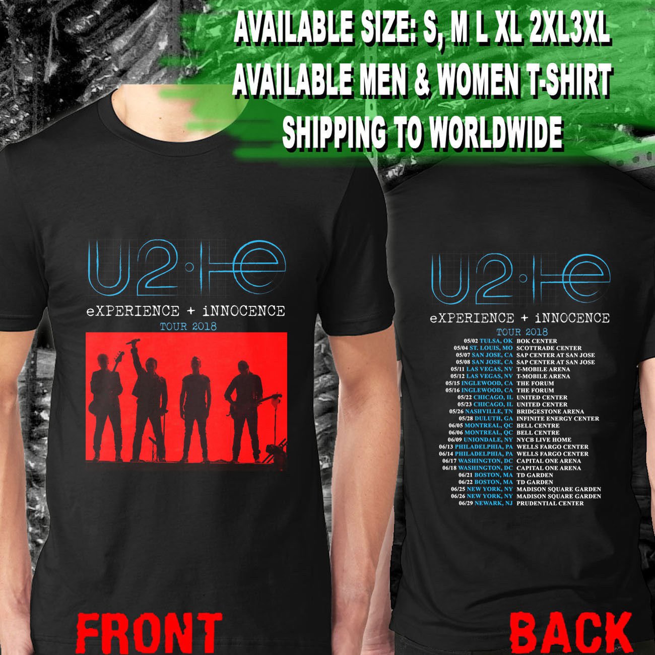 HOT NEW U2 eXPERIENCE + iNNOCENCE Concert Tour Dates 2018 T-Shirts S-2XL