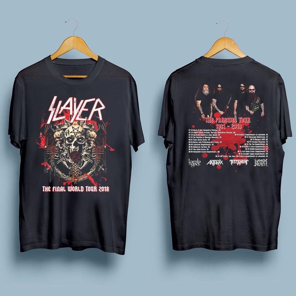 HOT NEW Slayer T-Shirt Final World Tour 2018 Second Leg Lamb T-Shirts S-2XL