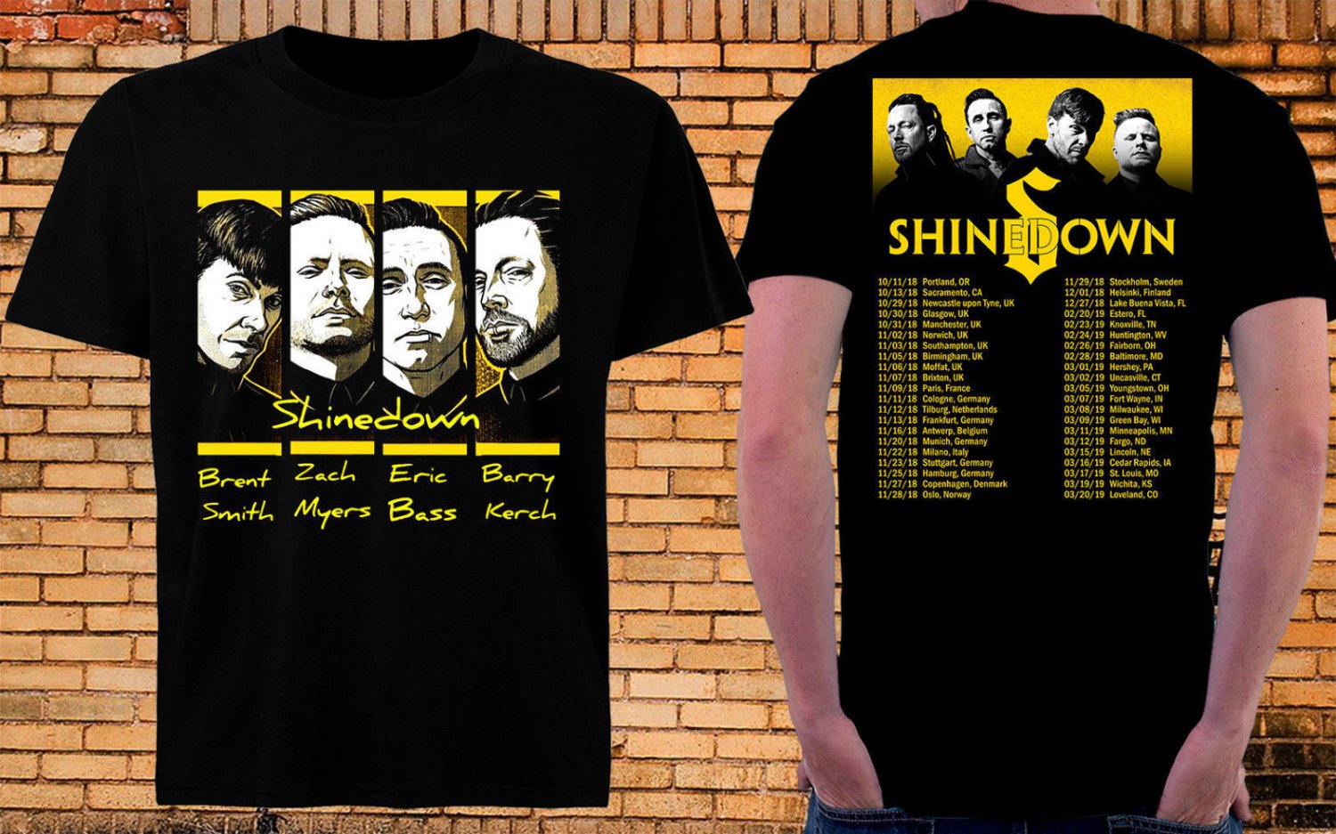 HOT NEW ATTENTION TOUR 2019 SHINEDOWN Tshirt Black Color 100% T-Shirts S-2XL