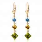 4.8 CTW 14K Solid Gold Waterdrops Blue Topaz, Citrine, Peridot Earrings Womens