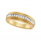 10k Yellow Gold Mens Round Diamond Milgrain Two-tone Wedding Band Ring 1/4 Ctw