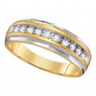 14kt Two-tone Yellow Gold Mens Round Diamond Single Row Wedding Band Ring
