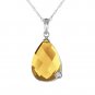 14K Solid White Gold Necklace withBriolette Checkerboard Cut Citrine & Diamond