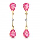 7.01 CTW 14K Solid Gold Diamond Pink Topaz Dangling Earrings Natural Gemstone