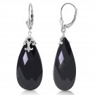 14K Solid White Gold Leverback Earrings with  Briolette 31x16 mm Black Onyx