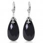 14K Solid White Gold Leverback Earrings with Briolette 31x16 mm Black Onyx