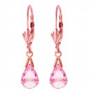 4.5 Carat 14K Solid Rose Gold Leverback Earrings Briolette Pink Topaz